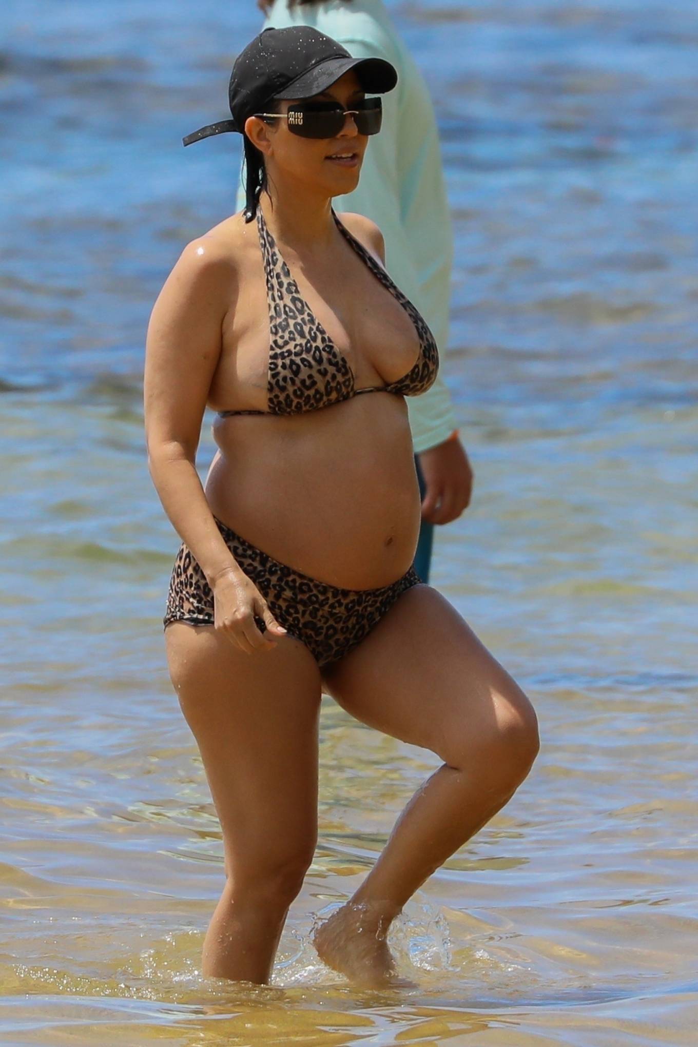Kourtney Kardashian - In a animal print bikini at the beach in Kauai - Hawaii